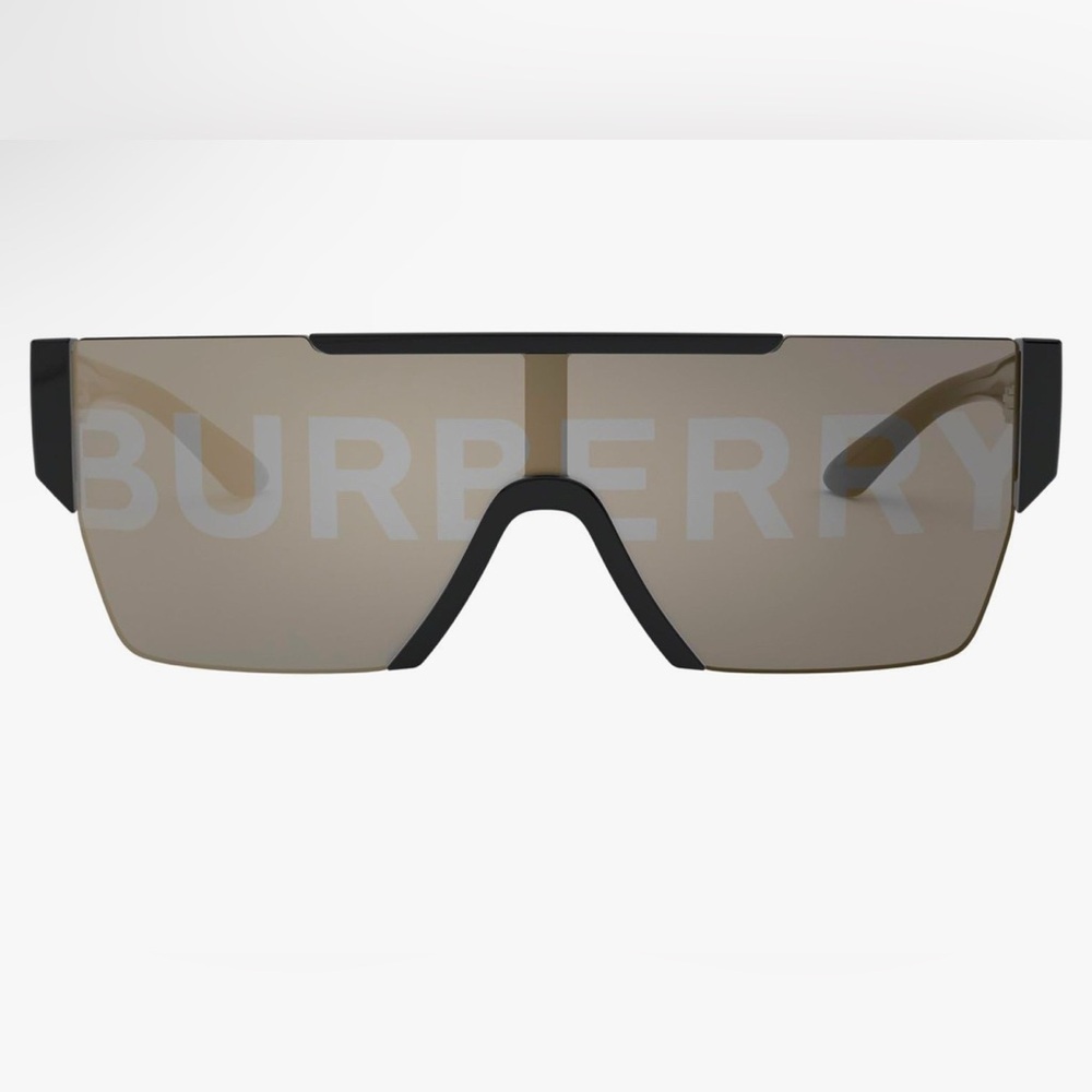 Burberry Black Plastic Rectangle Sunglasses Gold Mirror Lens - Picture 7 of 11